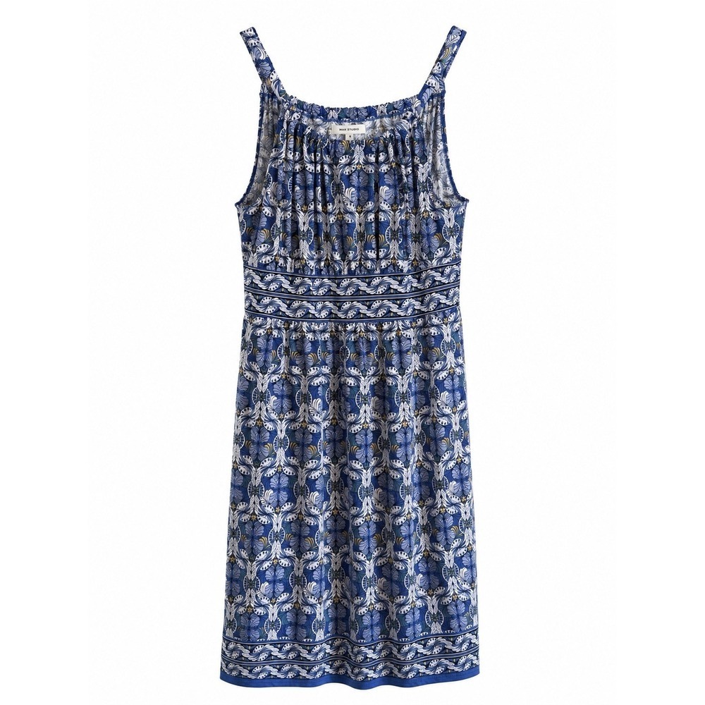 Max Studio Blue Floral Sundress Medium NWT Resort Travel Stretch MSRP $98